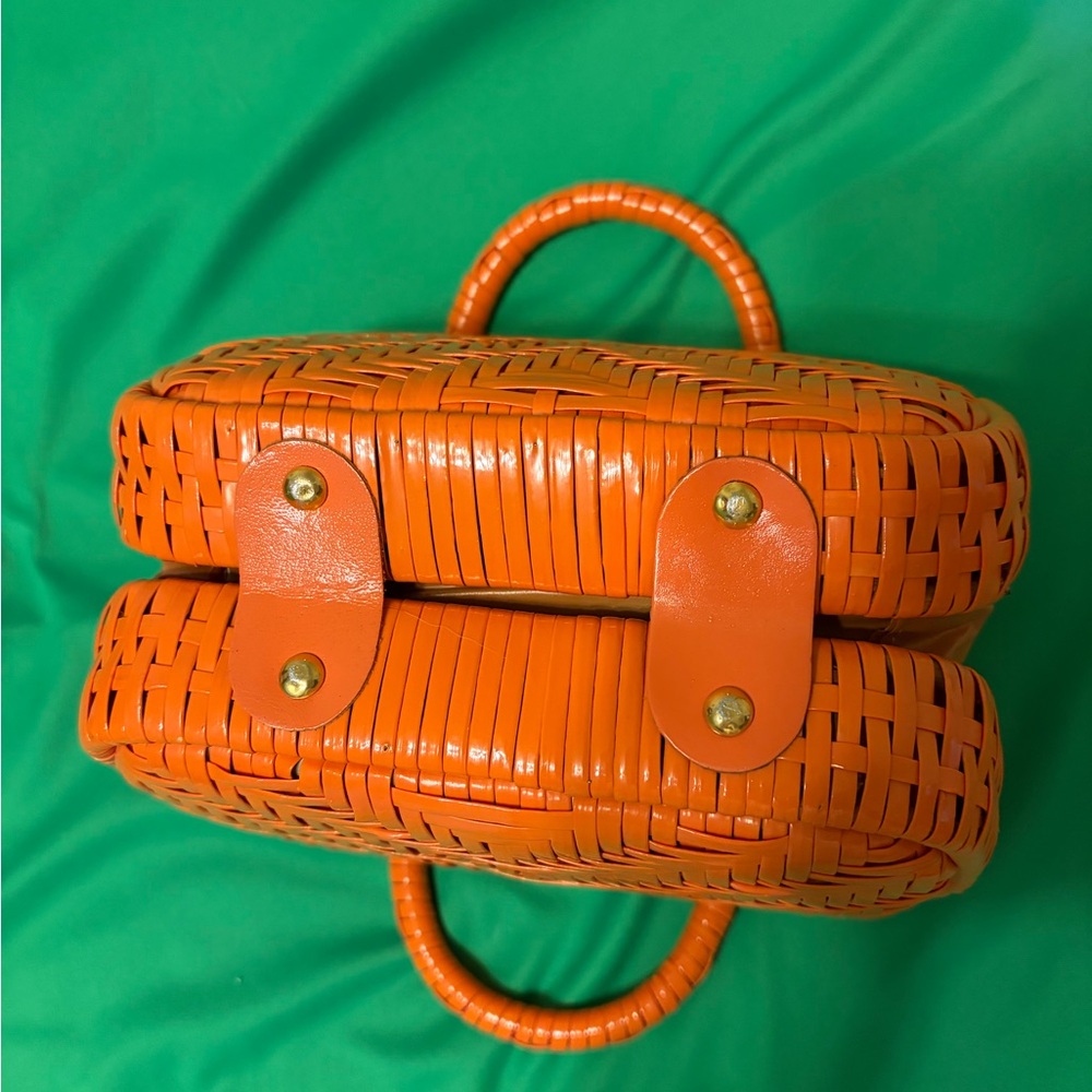 Vintage Woven Wicker Handbag in Vibrant Orange - Picture 2 of 6